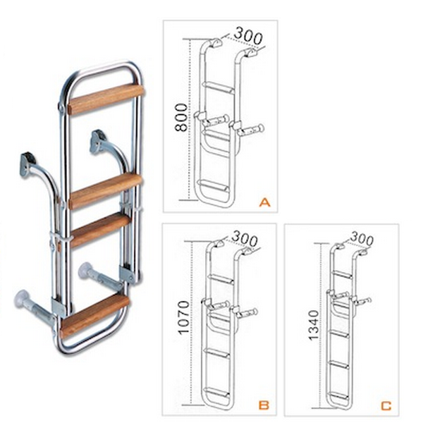 Scaletta Kappa in Acciaio Inox Gradini in Legno 3, 4 o 5 Gradini - Scalette  per Barche a Vela - MTO Nautica Store