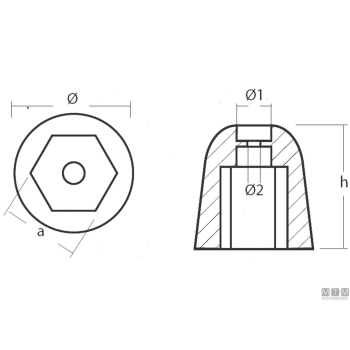 Anodo a ogiva esagonale incasso per bow thruster vetus in zinco