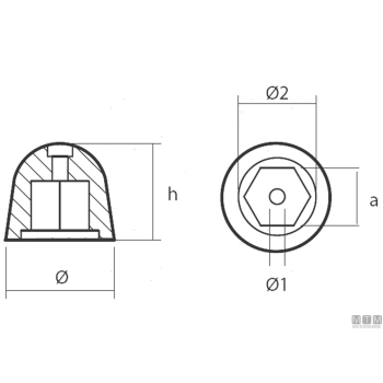 Anodo a ogiva per bow thruster side power in zinco