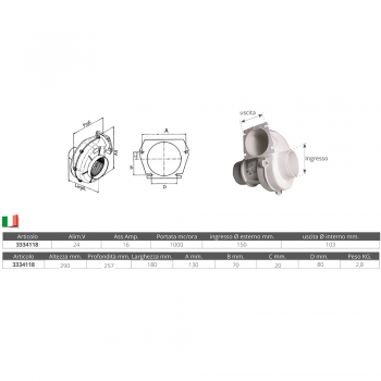 Aspiratore Centrifugo ABS Bianco 24V