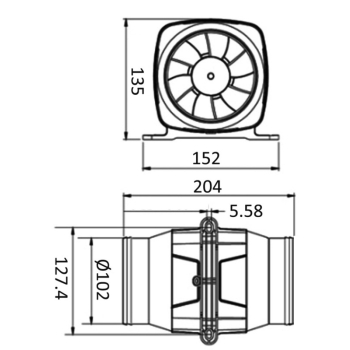 Aspiratore/Ventilatore assiale Hyperflow 7,6m3 24V 