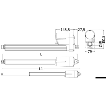 Attuatore elettrico TiMotion MA2 750/1250 mm 12V 400kg 