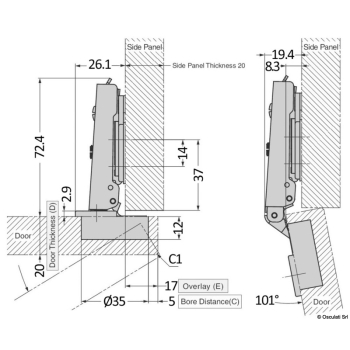 Cerniera in acciaio inox con ammortizzatore in ABS 