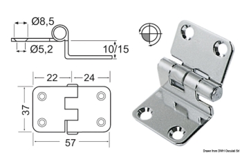 Cerniera inox 57x37x15 mm 