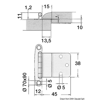 Cerniera inox con sbalzo 57x44 mm 