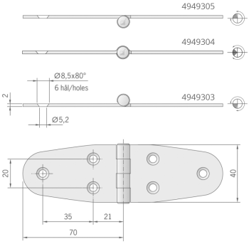 Cerniera inox mm.140x40 standard