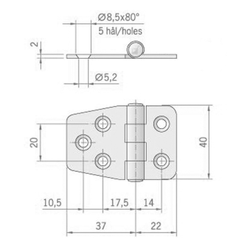 Cerniera inox mm.59x40