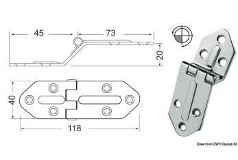 Cerniera inox sporgente 118x40 mm 