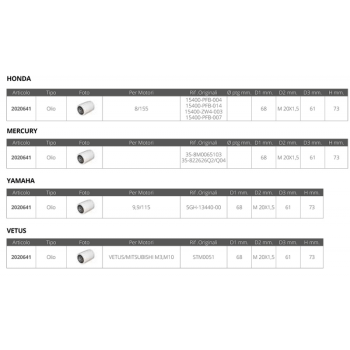Filtro olio honda/selva yam/vetus