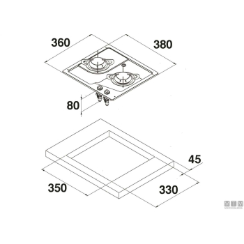 Fornello a gas 2 fuochi can burny inox 18/8