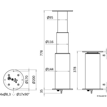 Gamba tavolo rotonda antirotazione 3 stadi 12V argento 