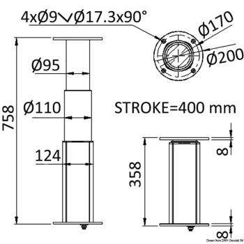 Gamba tavolo tri-telescopica rotonda 24V allum. 