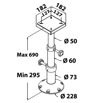 Gamba tavolo tritelescopica in alluminio 