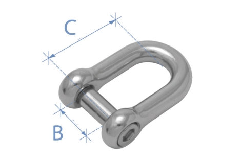 Grillo a "D", perno esagonale a scomparsa, acciaio inox AISI 316, Diam. 10mm