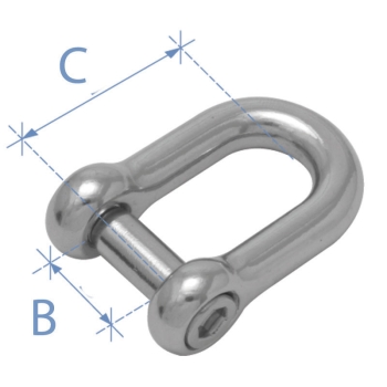 Grillo a "D", perno esagonale a scomparsa, acciaio inox AISI 316, Diam. 12mm