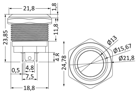 Interruttore FLAT inox nero ON-OFF 12/24V RBW 