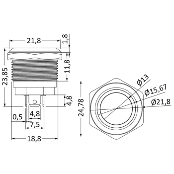 Interruttore FLAT inox ON Momentaneo - OFF 12/24 V blu 