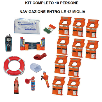 Kit Completo Dotazioni di Sicurezza Entro 12 Miglia 10 persone e Zattera