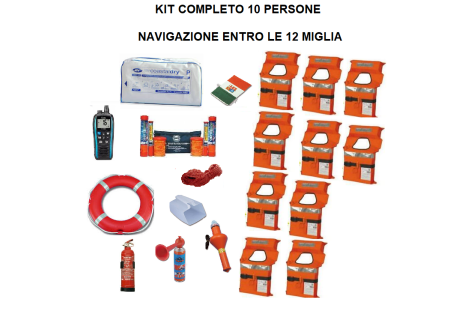 Kit Completo Dotazioni di Sicurezza Entro 12 Miglia 10 persone e Zattera