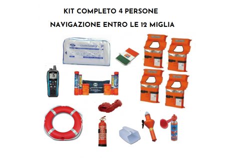 Kit Completo Dotazioni di Sicurezza Entro 12 Miglia 4 persone e Zattera