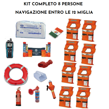 Kit Completo Dotazioni di Sicurezza Entro 12 Miglia 8 persone e Zattera