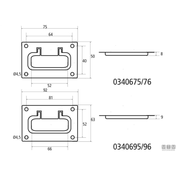 Maniglia a incasso 74x50mm in ottone lucido