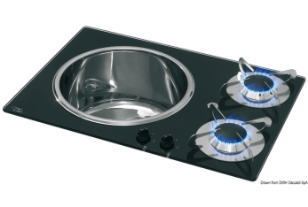 Piano in cristallo + lavello in Acciaio Inox-50.100.68