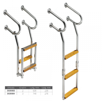 Scaletta in Acciaio Inox Gradini in Legno Ribaltabile