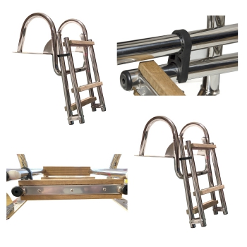 Scaletta Pieghevole con Corrimano e Gradini in Legno