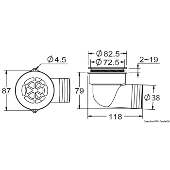 Scarico a pozzetto con flap antireflusso ø 1,5" 