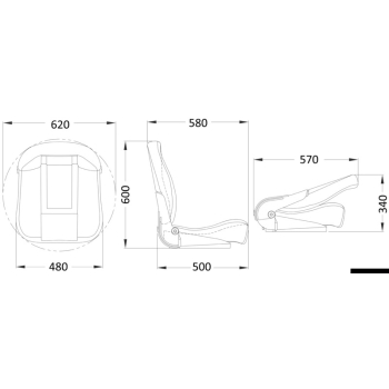 Sedile comfort CP48 con schienale alto ribaltabile da rivestire 