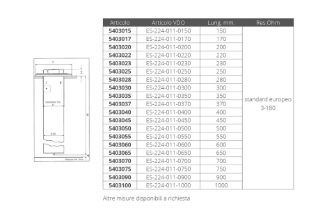 SENSORE TUBOLARE 0-180OHM MM.150