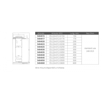SENSORE TUBOLARE 240-33OHM MM.150