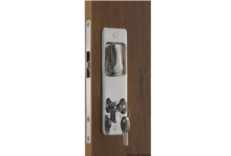 Serratura per porte scorrevoli con maniglie incassate, chiave YALE esterna, blocco interno-38.128.20