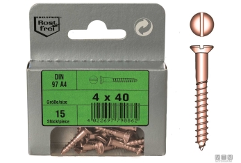 Viti Legno Testa Piana Svasata in Bronzo DIN 97